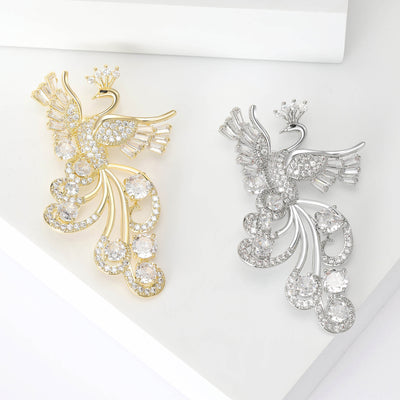 Crystal Phoenix Brooch in Gold and Silver Tone Finishes grouped product view