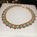 Red And Blue Crystal Beaded Gold Tone Fringe Necklace view 6
