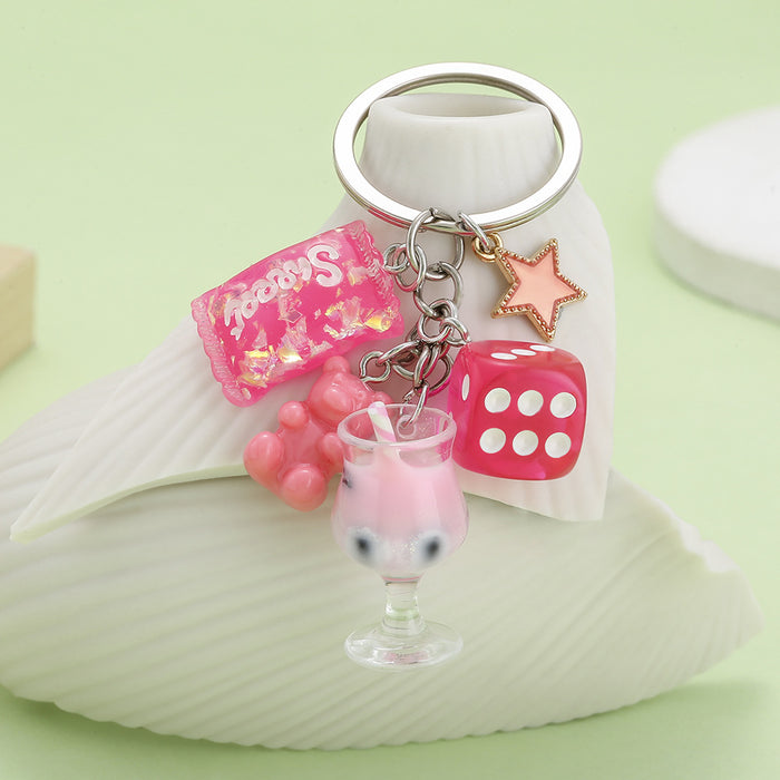 Dice Charm Keychains Featuring Purple Bear Across 13 Pictured Variations