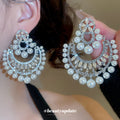 Silver Tone Crystal Floral Pearl Chandelier Earrings view 1
