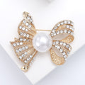 Pearl and Crystal Ribbon Bow Brooch in Three Metal Tones view 3