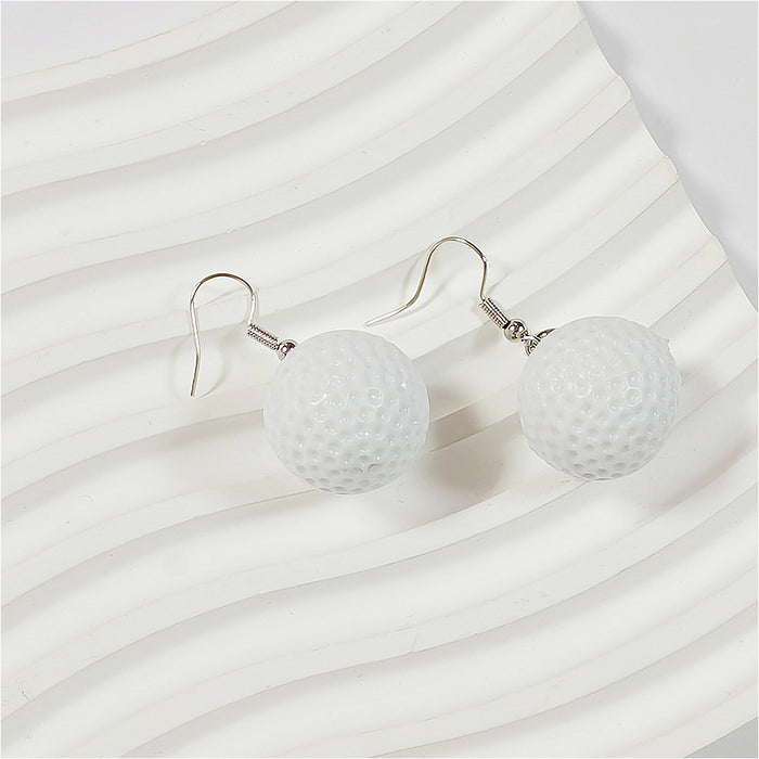 Large White Textured Golf Ball Drop Earrings with Gold Tone Findings