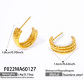 Three Layer C Shape Textured Gold Hoop Stud Earrings view 6