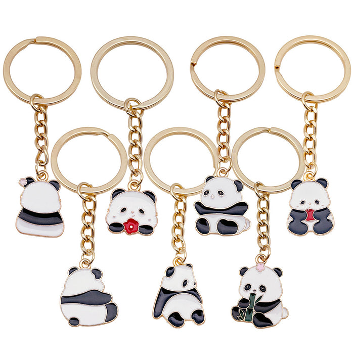 Bamboo, Apple and Flower Panda Enamel Keychains, 6 Poses