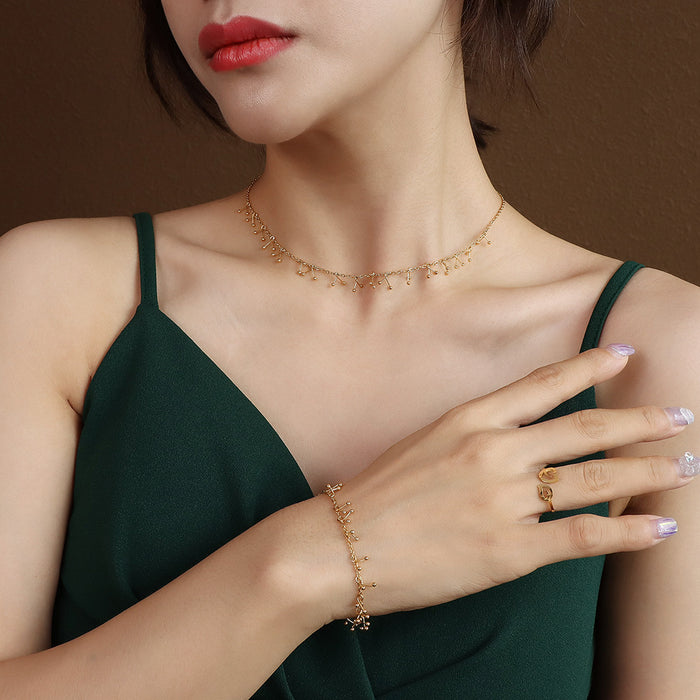 Gold Cherry Bead Dangle Bracelet Fine Cable Chain Charm Style