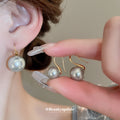 Gold Tone Hook Earrings with Gray Pearl Drops in Four Sizes view 4