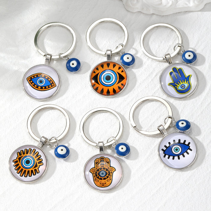 Evil Eye Glass Cabochon Keychain Hamsa Eye 8 Styles