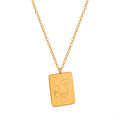 Gold Rectangular Pendant Necklace Abstract Face Line Engraving view 5