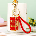 Red Crystal Suitcase Keychain with Braided Fortune Cord and Plaque view 2