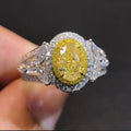 Silver Yellow Oval Halo Finger Ring Clear Side Stones view 6