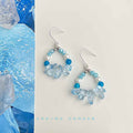 Silver Hook Blue Glass Chip Pearl Teardrop Earrings view 2