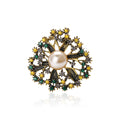 Round Openwork Crystal Flower Brooch With Pearl Center view 1