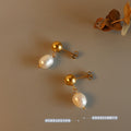 Freshwater Pearl Drop Ball Stud Earrings Gold Steel Pair view 3