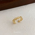 Gold Open Adjustable Ring Linked Hearts Beaded Borders view 3