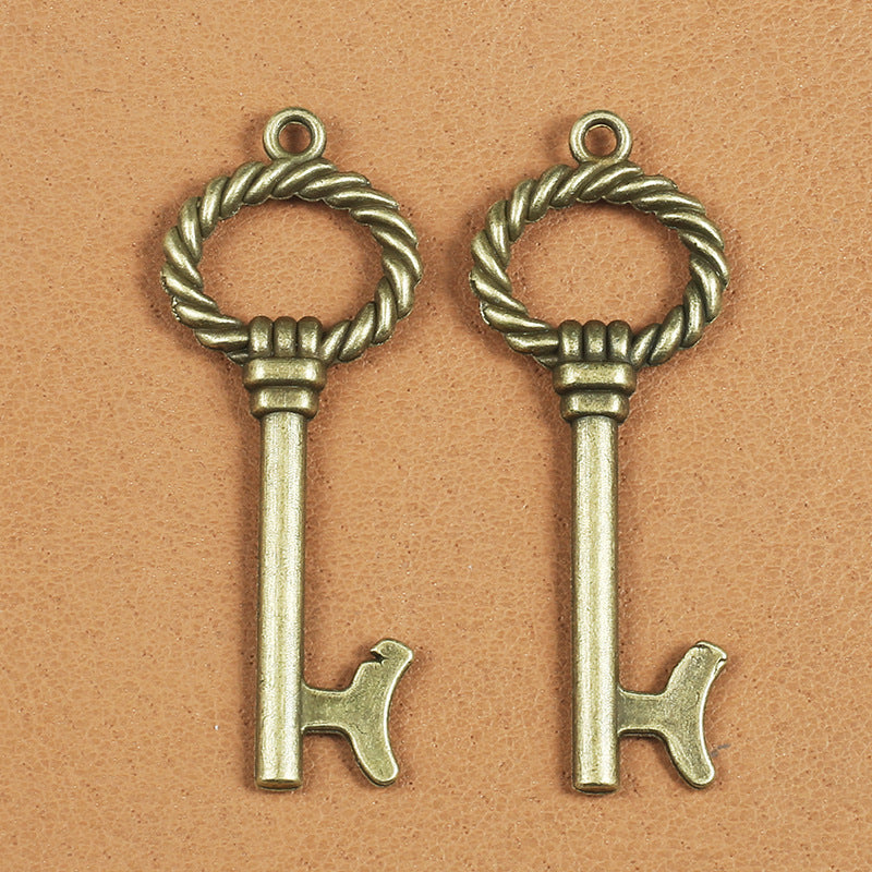 Vintage Double-Sided Key Charm Pendant 52x20mm
