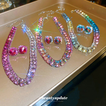 Graduated Crystal Choker Necklace and Stud Earring Set