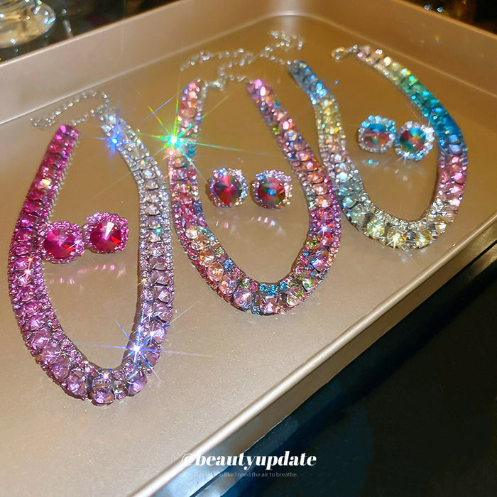 Graduated Crystal Choker Necklace and Stud Earring Set