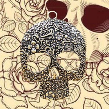 Rose Skull Alloy Pendant 66x49mm