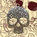 Large Floral Engraved Skull Metal Charm in Eight Finishes view 3