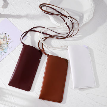 Leather Glasses Case Neck Pouches Long Cord 3 Colors