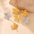Hammered Flower Stud Earrings Five Petal Titanium Steel Pair view 4