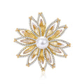 Layered Crystal Sunflower Brooch with Pearl Center view 1