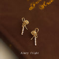 Gold Rose Bow Pearl Cascade Drop Stud Earrings Pair view 4