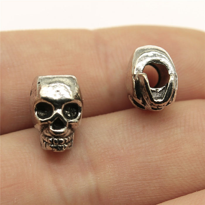 Skull Large Hole Beads in Detailed Metal Finishes for Jewelry Making