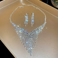 V Fringe Crystal Necklace And Earring Set In Clear Or Black view 6