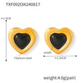 Gold Heart Black Acrylic Center Stud Earrings And Necklace view 6