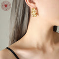 Gold And Steel Ruffled Texture Geometric Hoop Earrings view 3