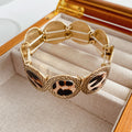 Gold Oval Cabochon Stretch Bracelet Enamel Leopard 4 Styles view 8