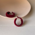 Wine Red Velvet Flocked Round And Triple Band Hoop Earrings view 6