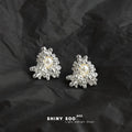 Silver Molten Organic Flower Pearl Center Stud Earrings view 4