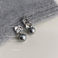 Silver Tone Crumpled Metal Top And Gray Pearl Drop Stud Earrings view 1
