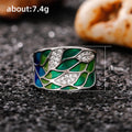 Green Blue Enamel Leaf Crystal Wide Band Ring Sizes 6-10 view 5