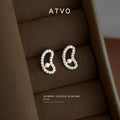 Gold Pave Bean Outline Pearl Center Stud Earrings Matching Pair view 4