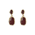 Wine Red Enamel Irregular Drop Earrings Gold Tone Pair view 5