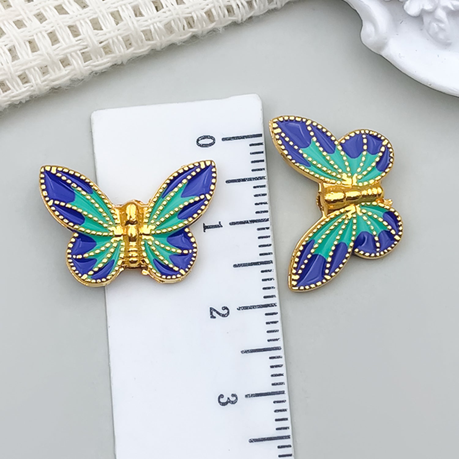Enamel Zinc Alloy Butterfly Double Sided Enamel Charm Pendants