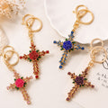 Rose Enamel Cross Keychain Rhinestone Metal Bag Charm view 1