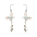 Silver Butterfly Pearl Drop Earrings Pink Mint Enamel view 5