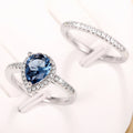 Blue Pear Halo Crystal Ring Set White Gold Tone Sizes 6-10 view 2