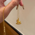 Gold Tone Rocking Horse Figural Pendant Chain Necklace view 1