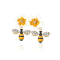 White Daisy Flower Brooch with Two Dangling Rhinestone Bees view 1