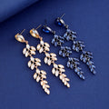 Blue Silver Tone Wheat Crystal Four Designs Metal Dangle Earrings view 3