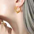 Double Bar Knot Open C-Hoop Stud Earrings Gold Steel view 4