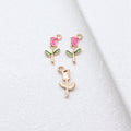 Enamel Rose Stem Charms in Four Colors with Gold Tone Edges view 3