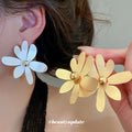 Matte Gold And Silver Tone Metal Flower Stud Earrings view 1