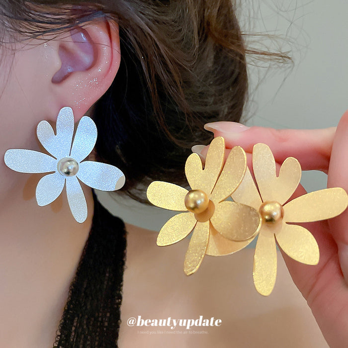 Matte Gold And Silver Tone Metal Flower Stud Earrings