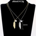 Feather Crystal Pendant Necklace in Silver and Gold Tones view 5